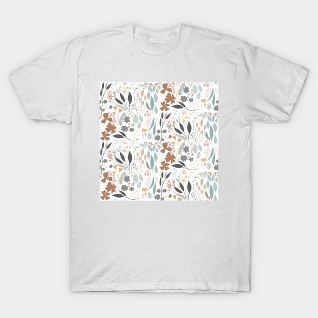 Boho Muted Pastel Botanical Pattern T-Shirt by WalkSimplyArt